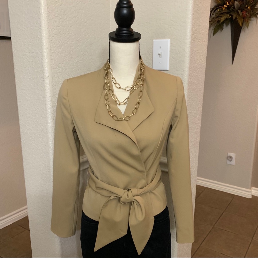 Vintage 90’s Hugo Buscati tan wool suit jacket with tie Size 2